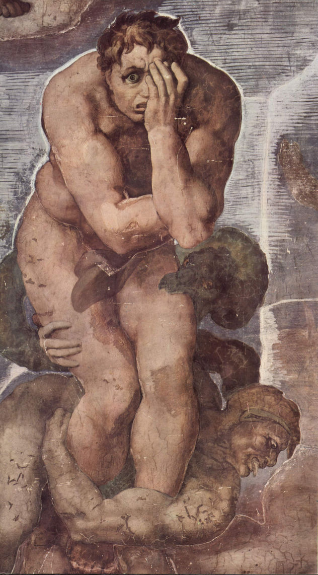 Juicio Final, fresco en el muro del altar de la Capilla Sixtina, detalle