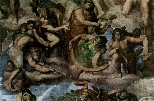 Juicio Final, fresco en el muro del altar de la Capilla Sixtina, detalle