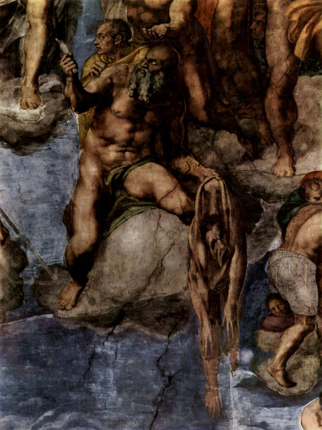 Juicio Final, fresco en el muro del altar de la Capilla Sixtina, detalle