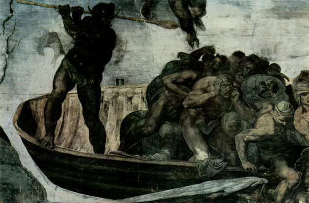 Juicio Final, fresco en el muro del altar de la Capilla Sixtina, detalle