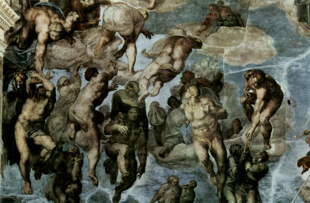 Juicio Final, fresco en el muro del altar de la Capilla Sixtina, detalle