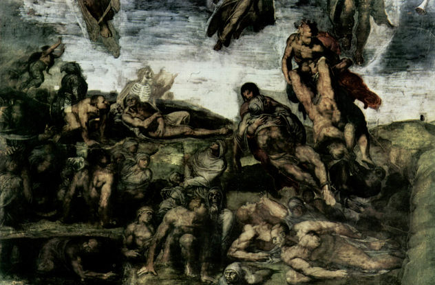 Juicio Final, fresco en el muro del altar de la Capilla Sixtina, detalle