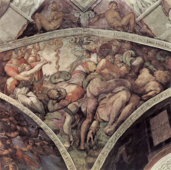 Bóveda de la Capilla Sixtina, fresco, historias del Génesis, escena en la luneta 