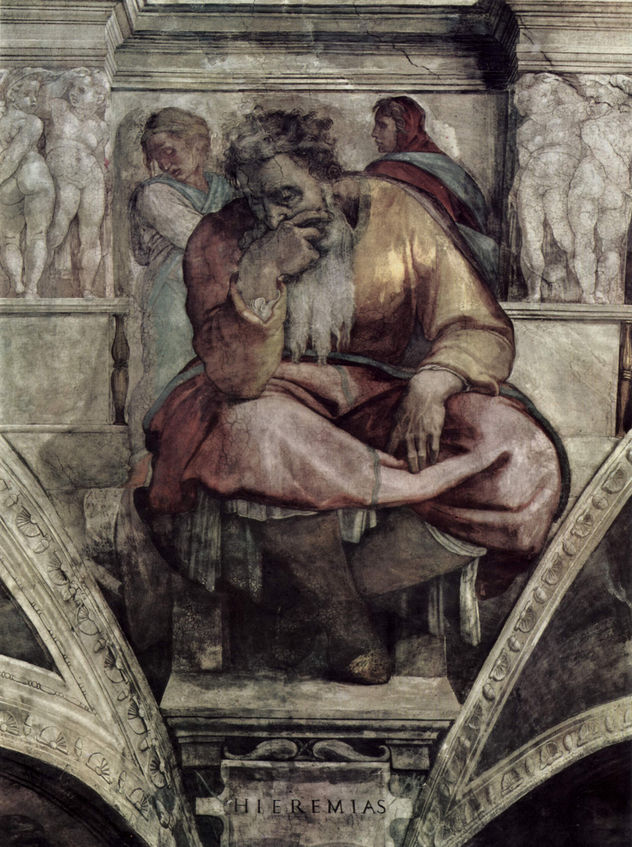 Bóveda de la Capilla Sixtina, fresco, historias del Génesis, escena en la luneta