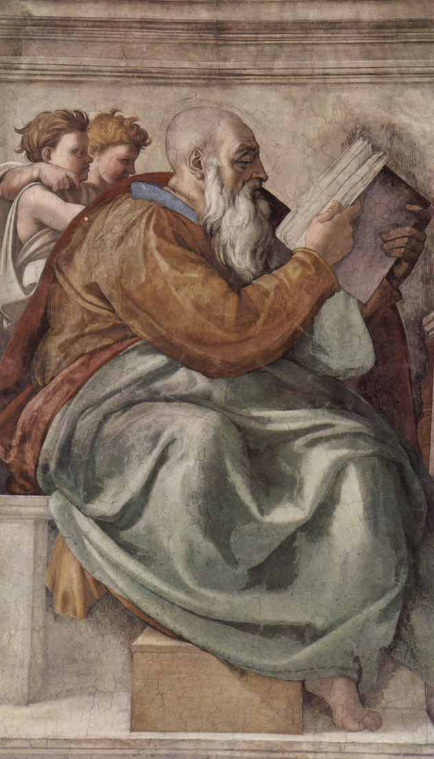 Bóveda de la Capilla Sixtina, fresco, historias del Génesis, escena en la luneta
