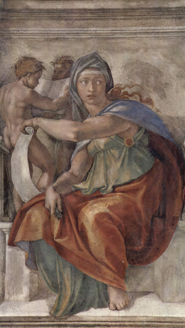 Bóveda de la Capilla Sixtina, fresco, historias del Génesis, escena en la luneta