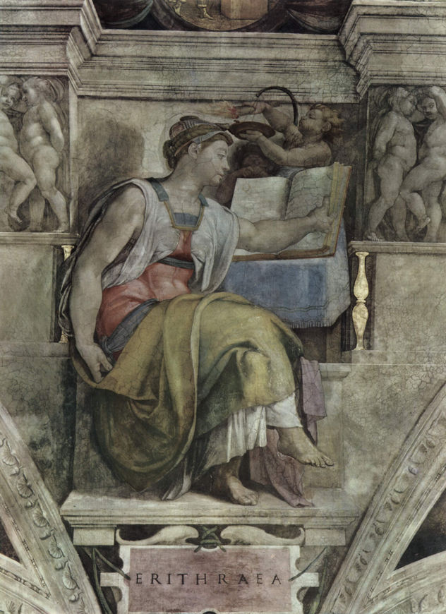Bóveda de la Capilla Sixtina, fresco, historias del Génesis, escena en la luneta
