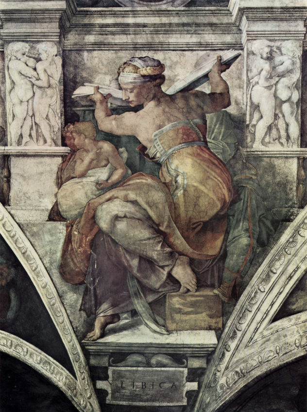 Bóveda de la Capilla Sixtina, fresco, historias del Génesis, escena en la luneta