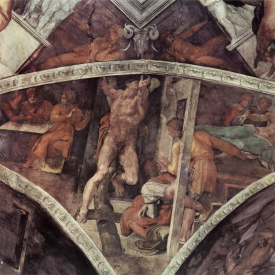 Bóveda de la Capilla Sixtina, fresco, historias del Génesis, escena en la luneta 