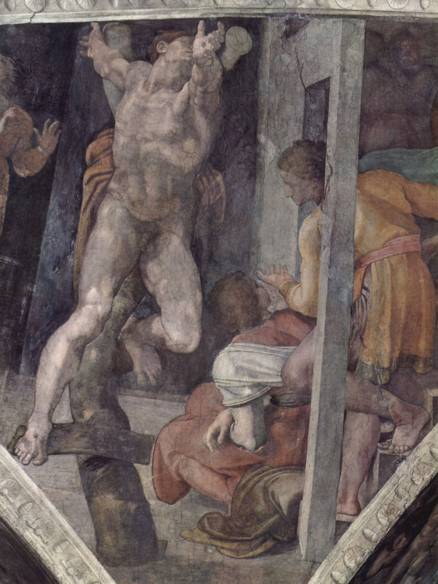Bóveda de la Capilla Sixtina, fresco, historias del Génesis, escena en la luneta