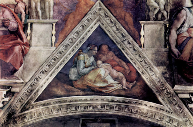 Bóveda de la Capilla Sixtina, fresco, historias del Génesis, escena en la luneta