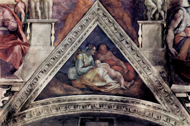 Bóveda de la Capilla Sixtina, fresco, historias del Génesis, escena en la luneta 