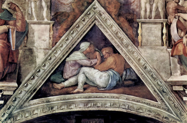 Bóveda de la Capilla Sixtina, fresco, historias del Génesis, escena en la luneta