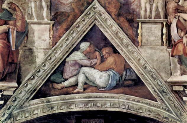 Vault of the Sistine Chapel, fresco, stories of Genesis, scene in the lunette 