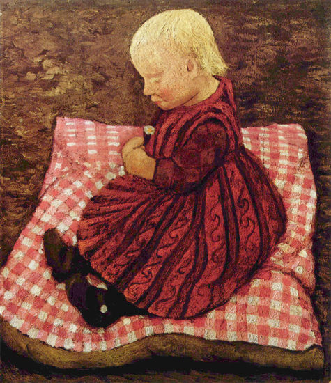 Peasant Boy on a Red Checkered Pillow 