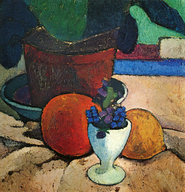 Still Life with Leaf Plant, Lemon, and Orange.