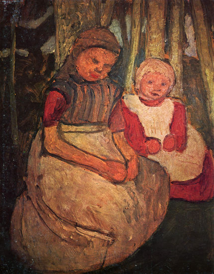 Two Girls Sitting in the Birch Forest 