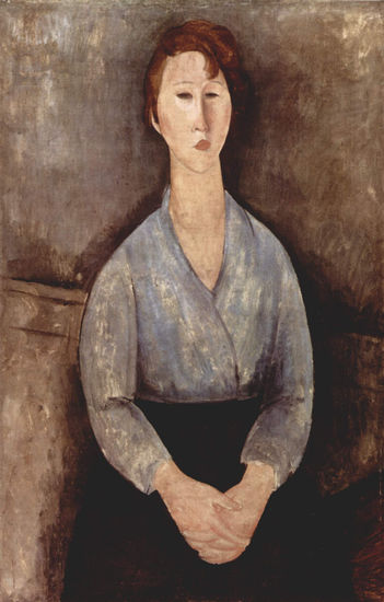 Woman Sitting with Blue Blouse 