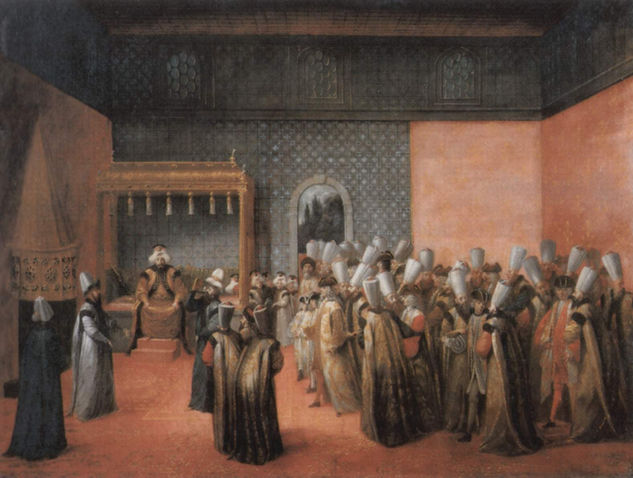 Recepción del enviado francés el vizconde D'Andrezel por el sultán Ahmed III el 10 de octubre de 1724, audiencia con el sultán. 