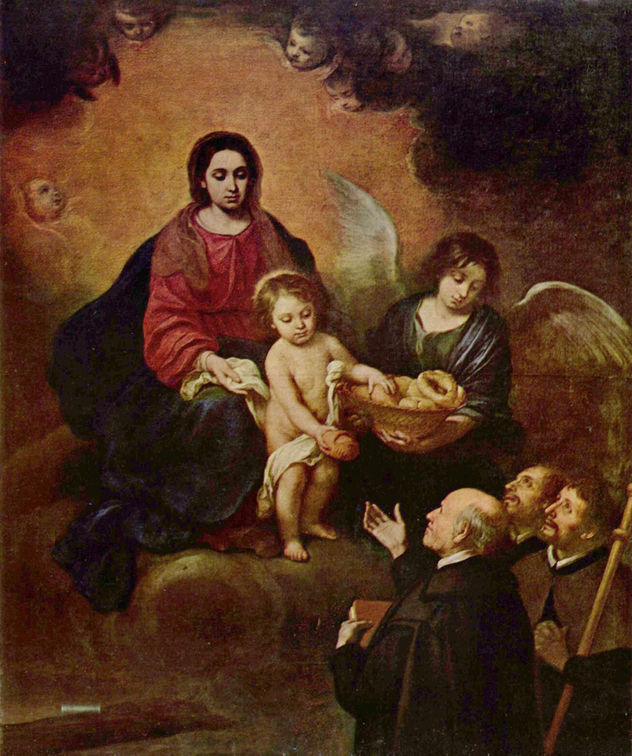 El niño Jesús reparte pan a los peregrinos.