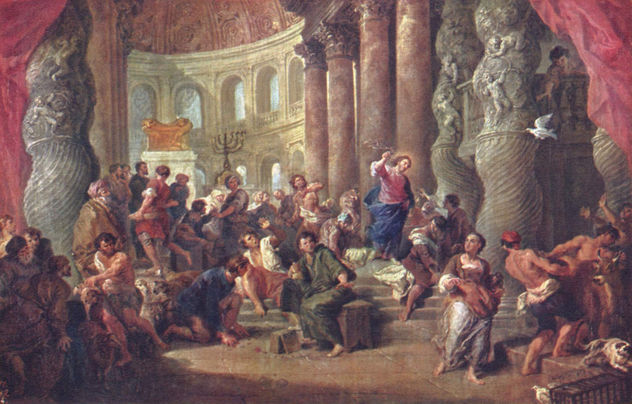 Jesús expulsa a los comerciantes del templo.