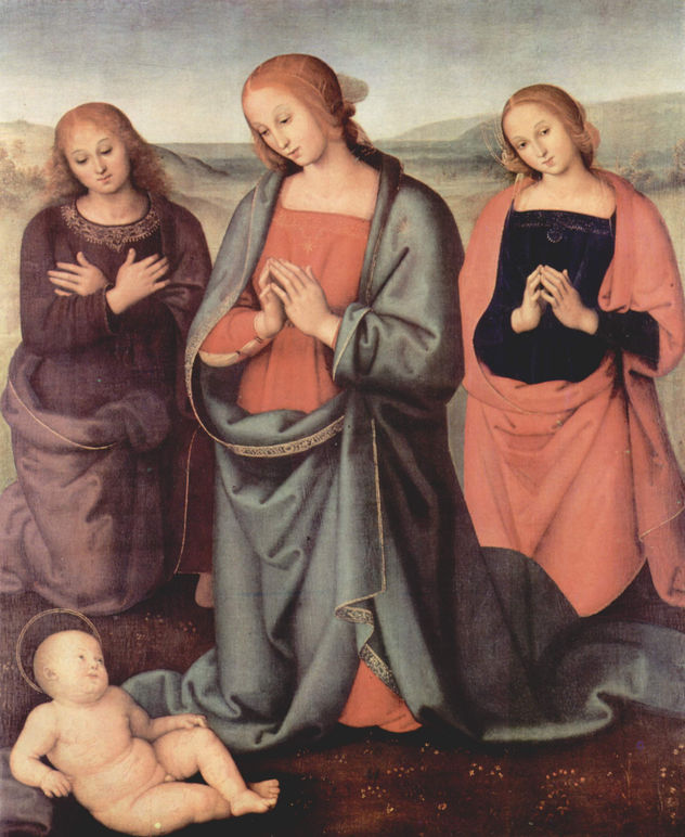 Mary, the Child Adoring, with Saint John the Evangelist and Saint Mary Magdalene