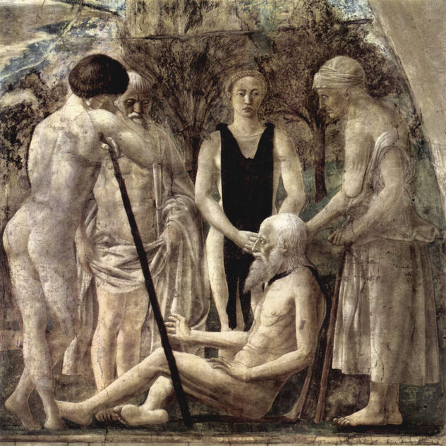 Frescos del "La leyenda de la Santa Cruz" en el coro de San Francesco en Arezzo, escena