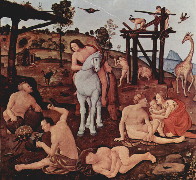 Secuencia de imágenes sobre la prehistoria de la humanidad, escena
