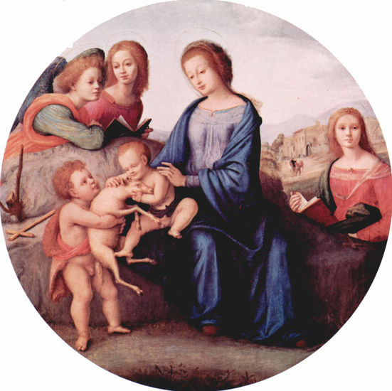 Madonna with Saint John the Baptist, Saint Margaret, and Angels, Tondo 