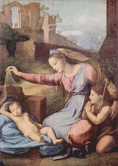 Mary and Saint John the Baptist Adoring the Sleeping Child Jesus (Virgin with the Crown) 