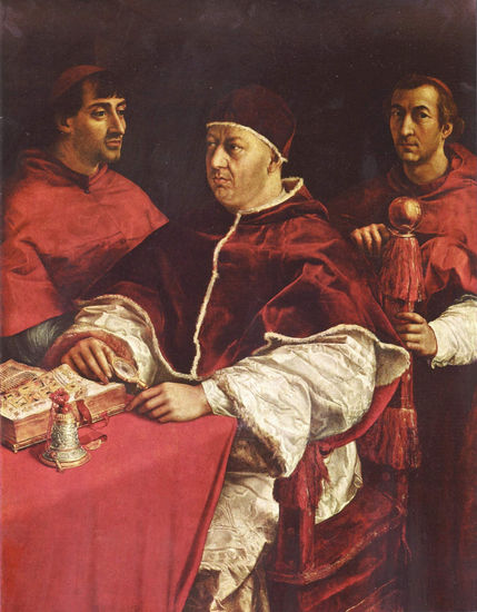 Retrato del Papa León X con los cardenales Giulio de' Medici y Luigi de' Rossi 