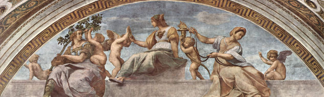 Stanza della Segnatura en el Vaticano para Julio II, fresco lunetal, escena 