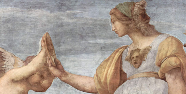 Stanza della Segnatura en el Vaticano para Julio II, fresco lunetal, escena
