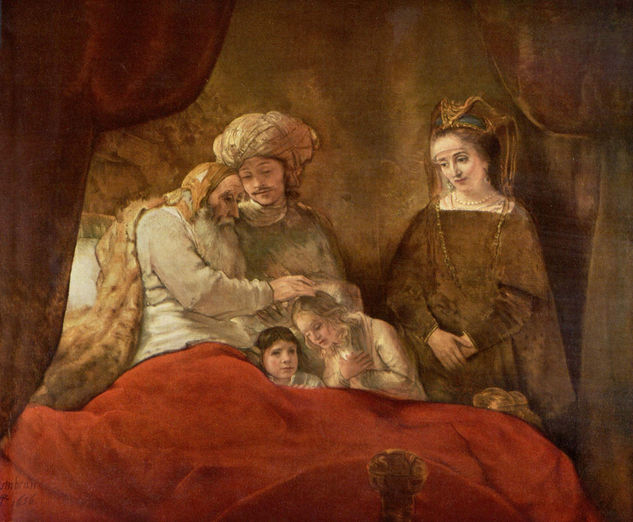 Jacobo bendice los hijos de José (Retrato histórico de Petrus Scriverius, de Wilhelm Schrijver, de Wendela de Graeff y sus hijos) 