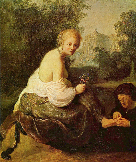 Young Man Cutting the Nails of an Old Woman 