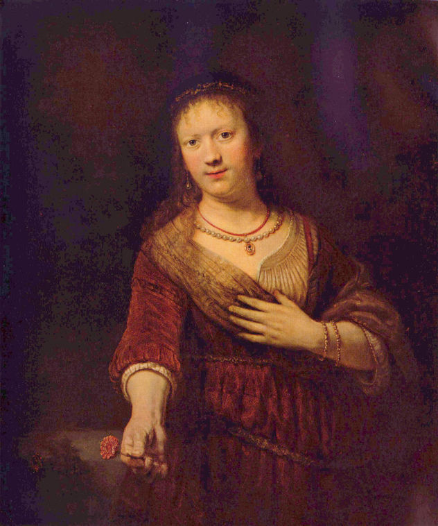 Retrato de Saskia con flor