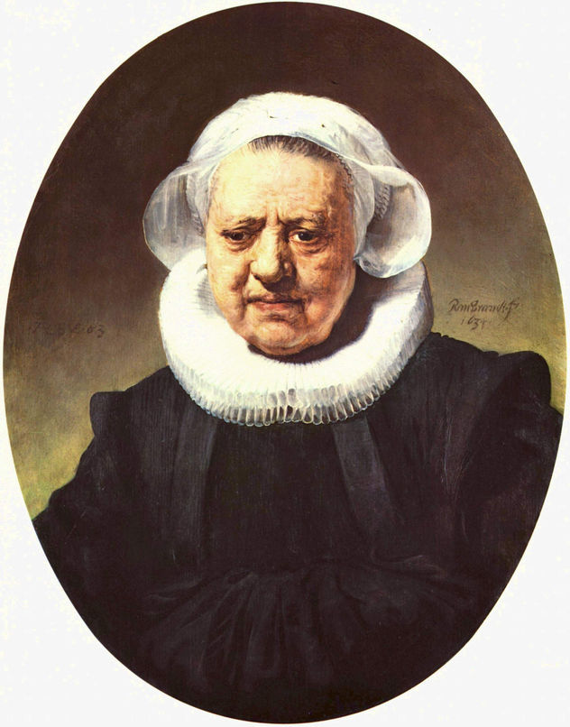 Retrato de una anciana de 83 años con gola y caberuza