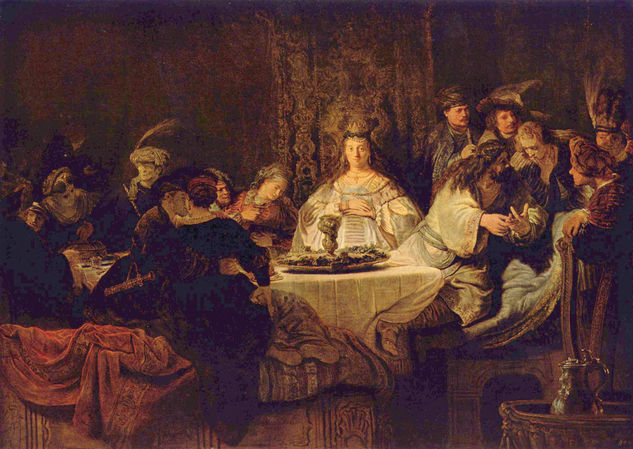 Samson proposes the riddle at the wedding feast 