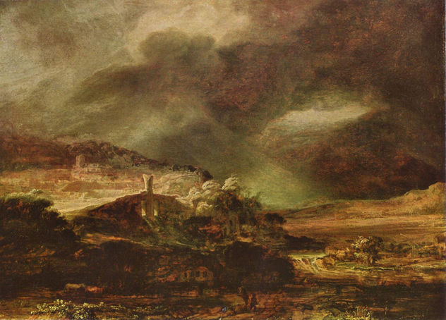 City on a Hill with Stormy Weather