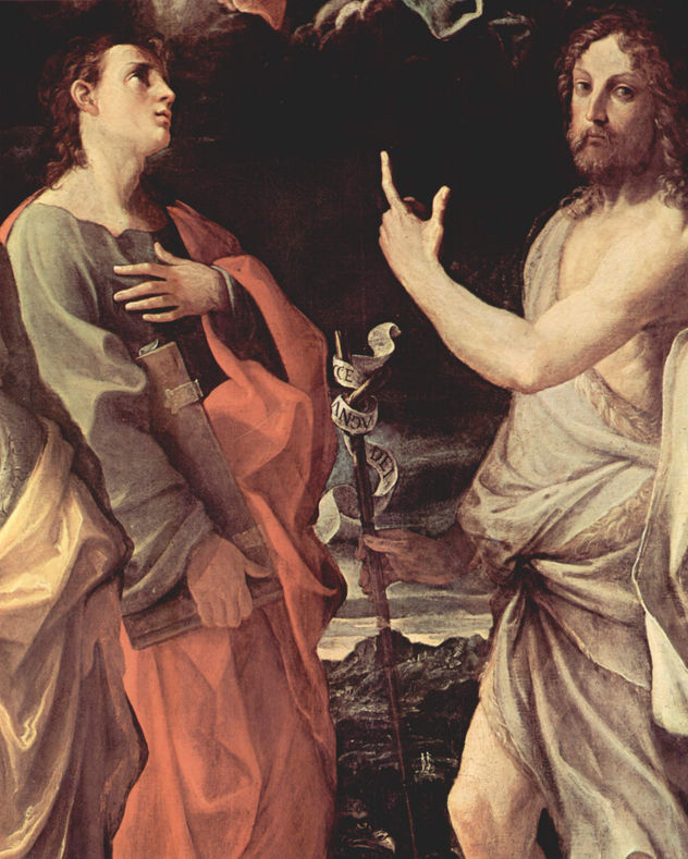 Coronation of Mary with Saint Catherine of Alexandria, Saint John the Evangelist, Saint John the Baptist, Saint Romuald of Camaldoli, Detail