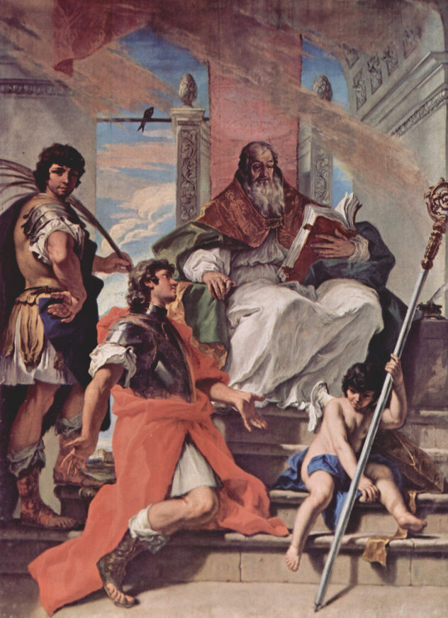 Hl. Prokulus, Hl. Firmus y Hl. Rusticus de Verona, así como un ángel.