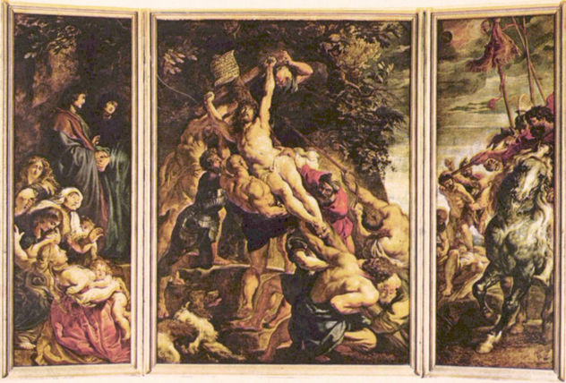 Kreuzaufrichtung, Triptych, Overall View, Scene from the Left