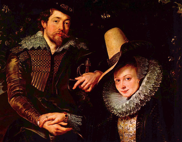 Autorretrato del pintor con su esposa Isabella Brant en el cenador de madreselva, Detalle 