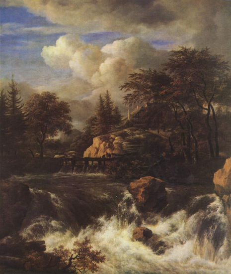 A waterfall in a rocky landscape 