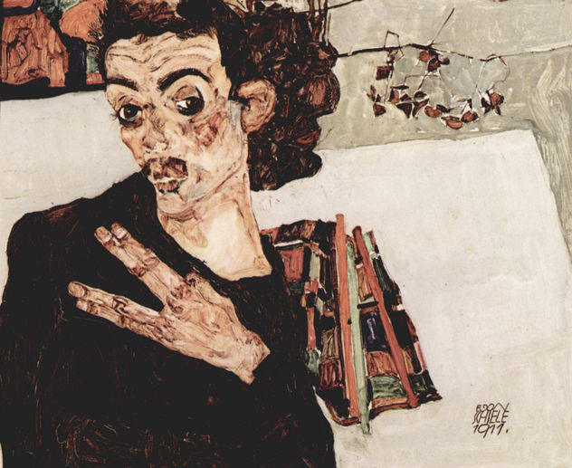 Autorretrato con recipiente de arcilla negra