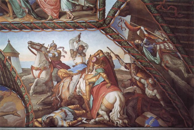 Frescos del ciclo en Casa Massimo en Roma, Sala Ariost, detalles de la bóveda.