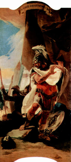 Hannibal Contemplating the Head of Hasdrubal, from the cycle of paintings on Roman history for the Dolfin Palace in Venice. 