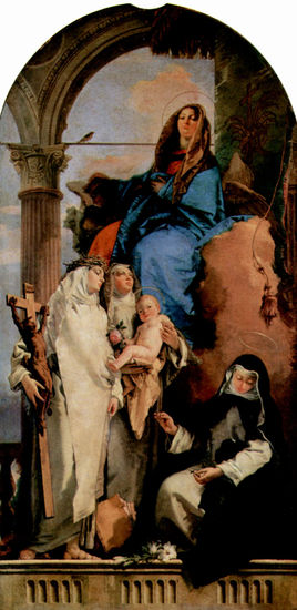 Madonna with Saint Catherine, Saint Rose, holding the child and Saint Agatha squatting. 