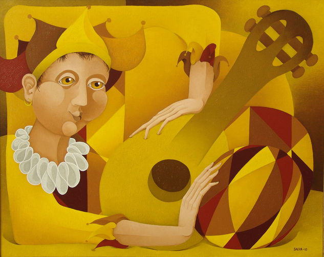 Harlequin with lute Óleo Lienzo Figura