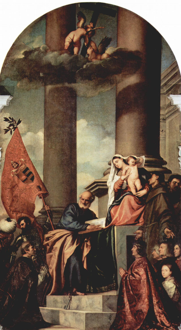 Madonna de la familia Pesaro, a la izquierda de María